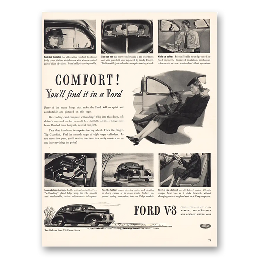 1939 Ford V8 Comfort Find It In a Ford Vintage Magazine Print Ad