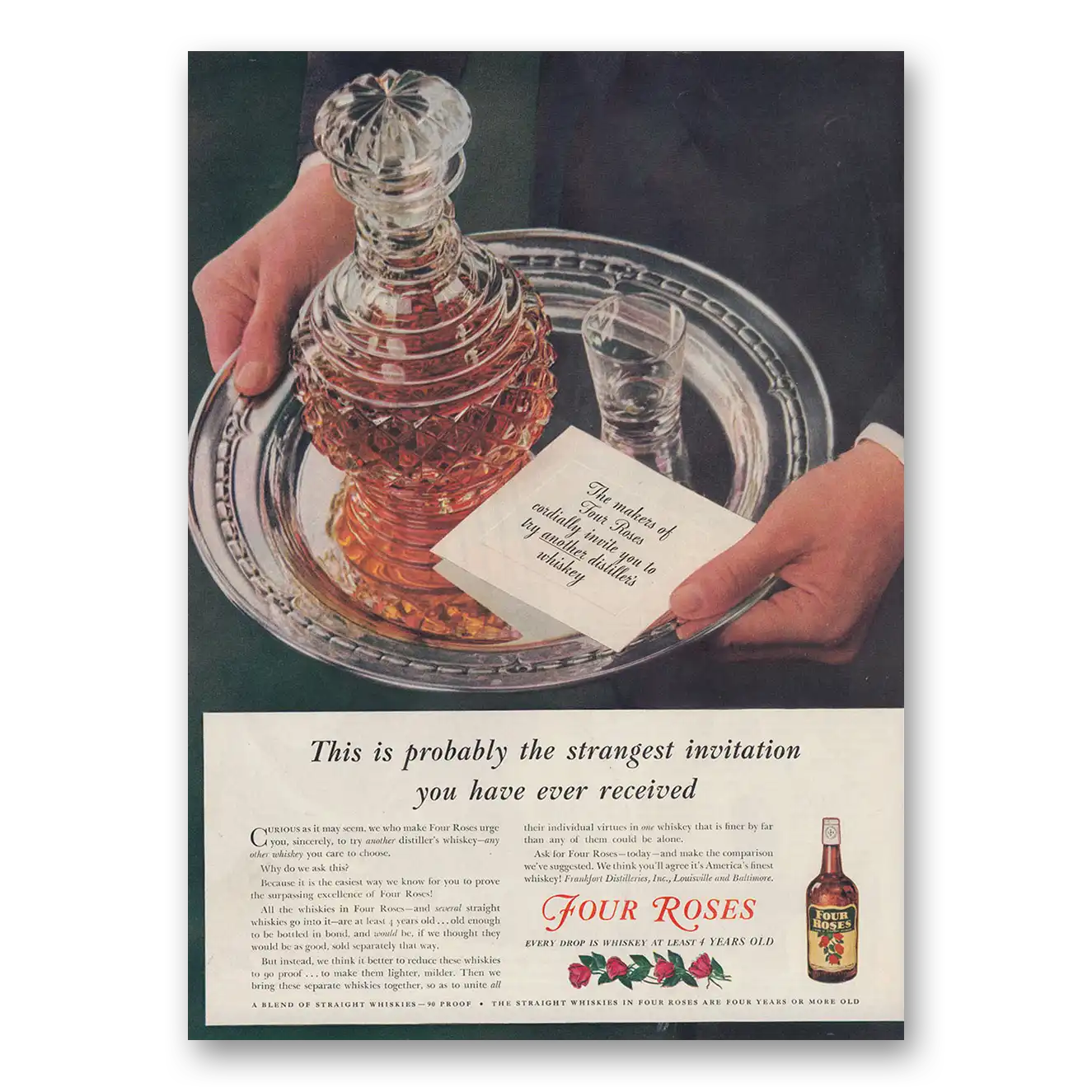 1939 Four Roses Strangest Invitation You Have Ever Received Vintage Magazine Print Ad