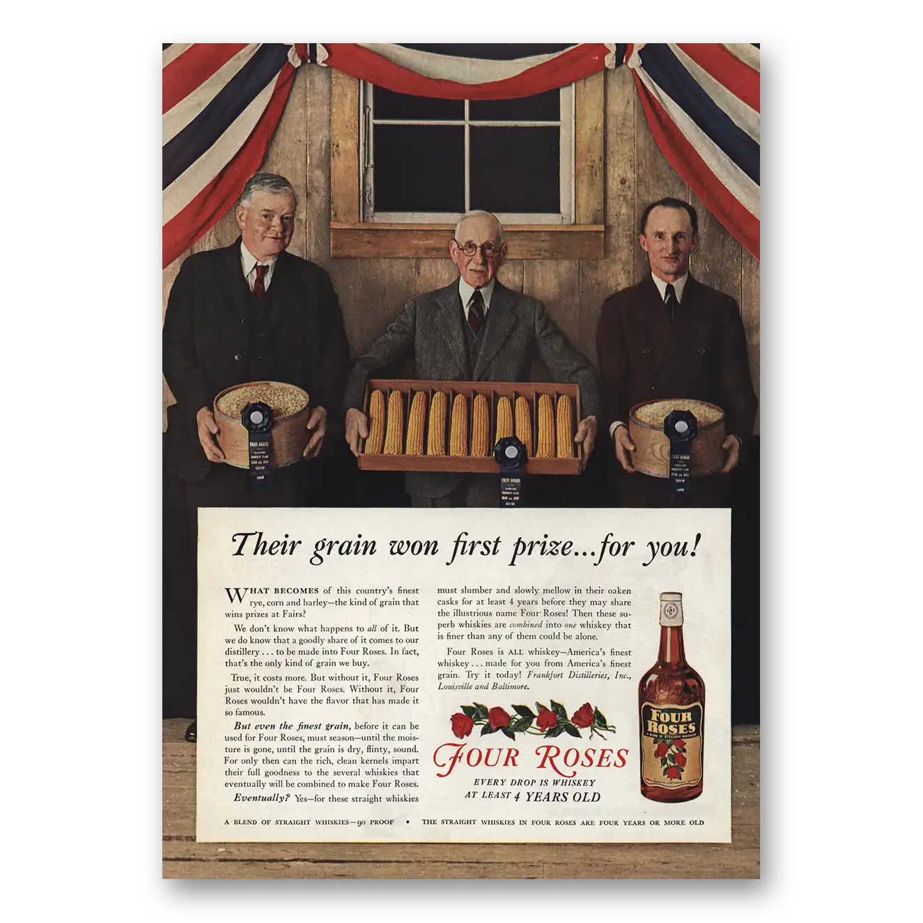 1939 Four Roses Their Grain Won First Prize Vintage Magazine Print Ad