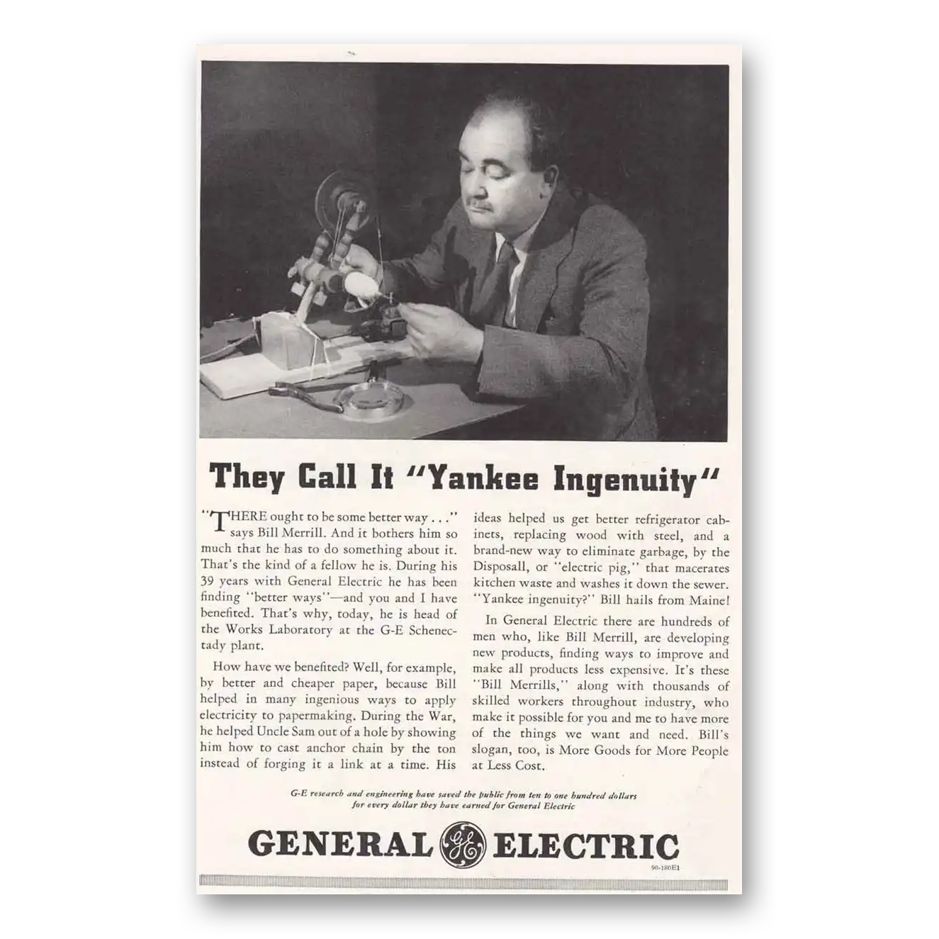 1939 General Electric Yankee Ingenuity Vintage Magazine Print Ad