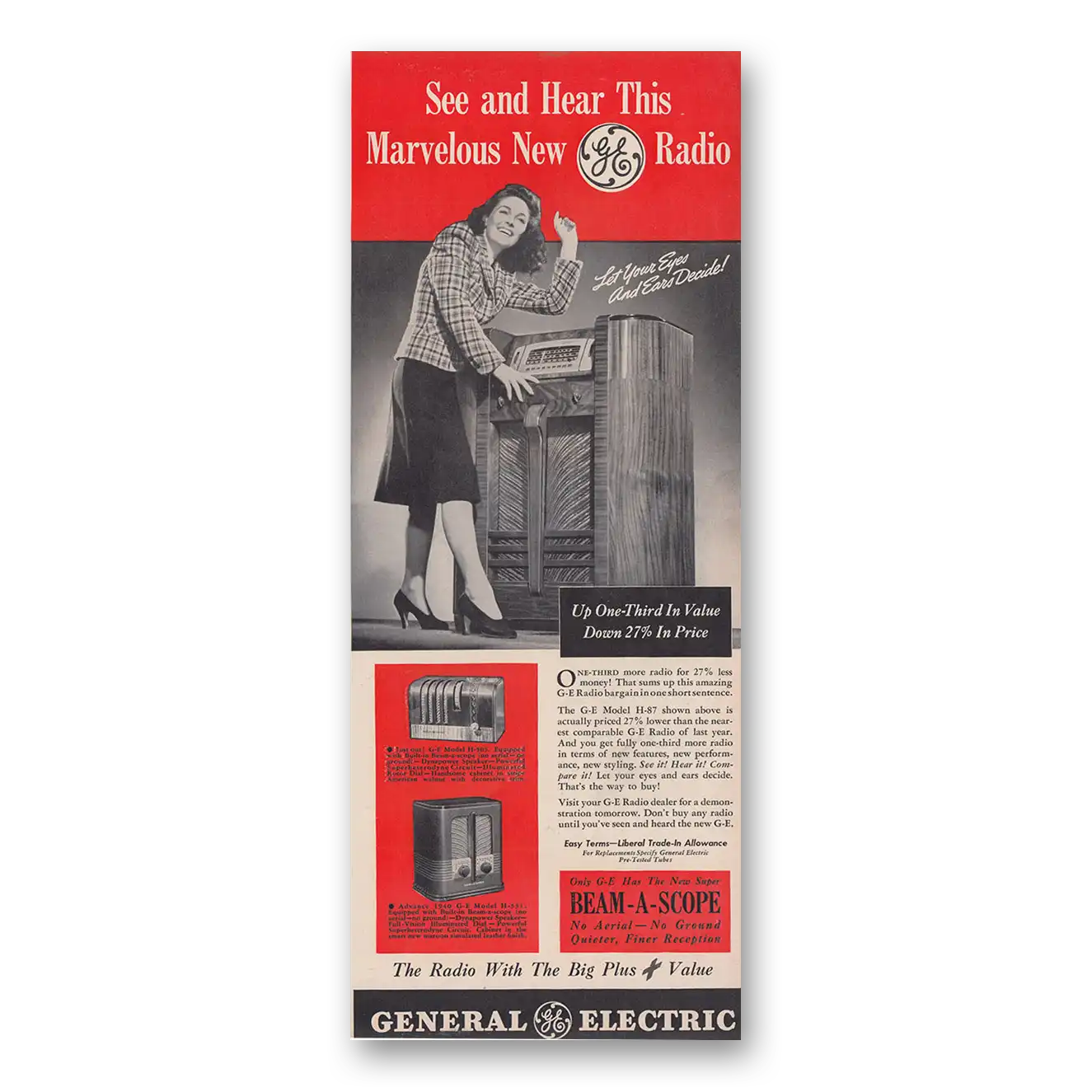 1939 General Electric Radio See and Hear Beam a Scope Vintage Magazine Print Ad