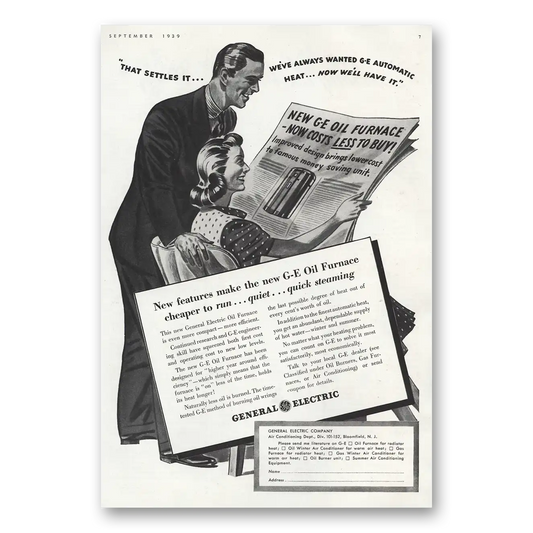 1939 General Electric Oil Furnace Vintage Magazine Print Ad