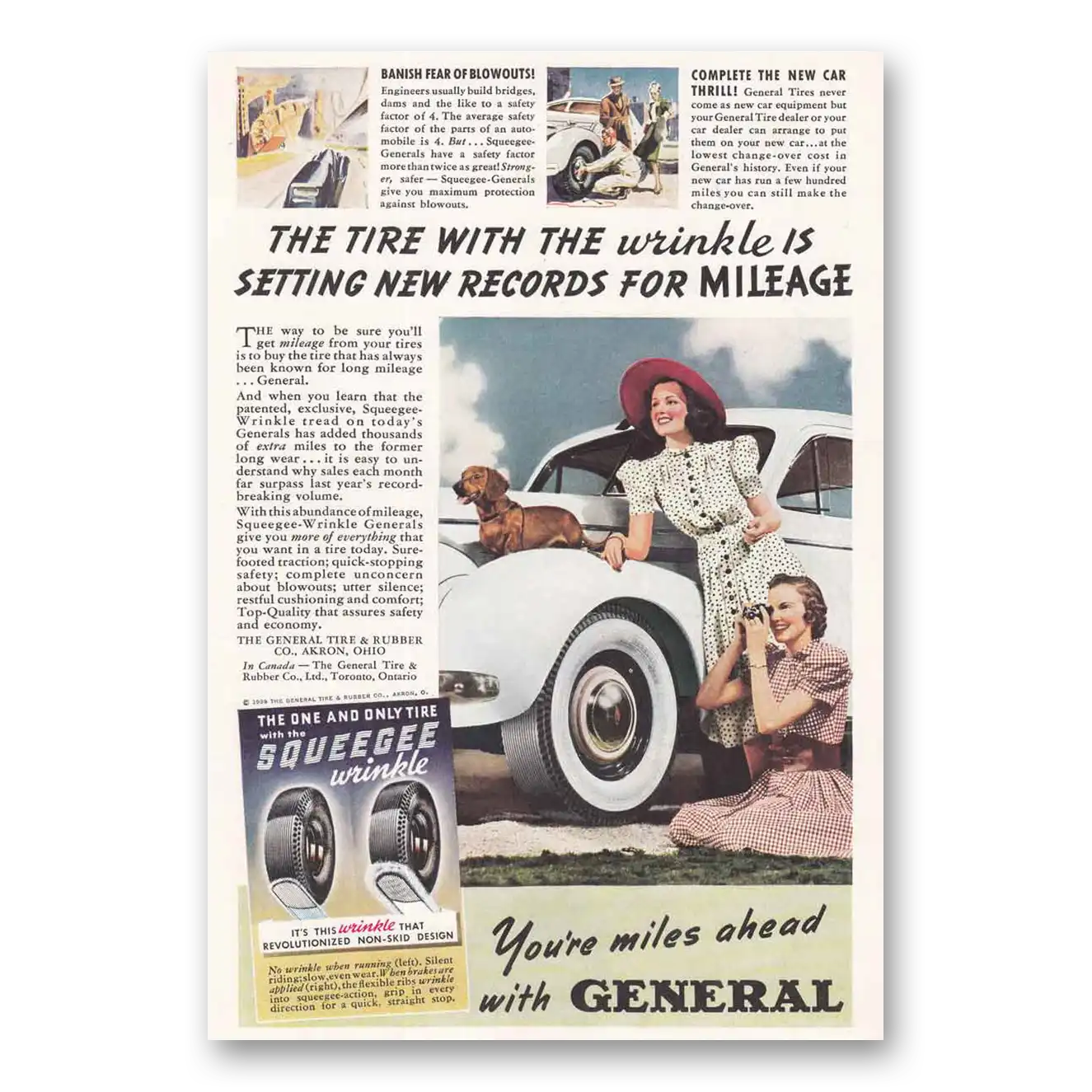 1939 General Tire Tire With the Wrinkle Vintage Magazine Print Ad