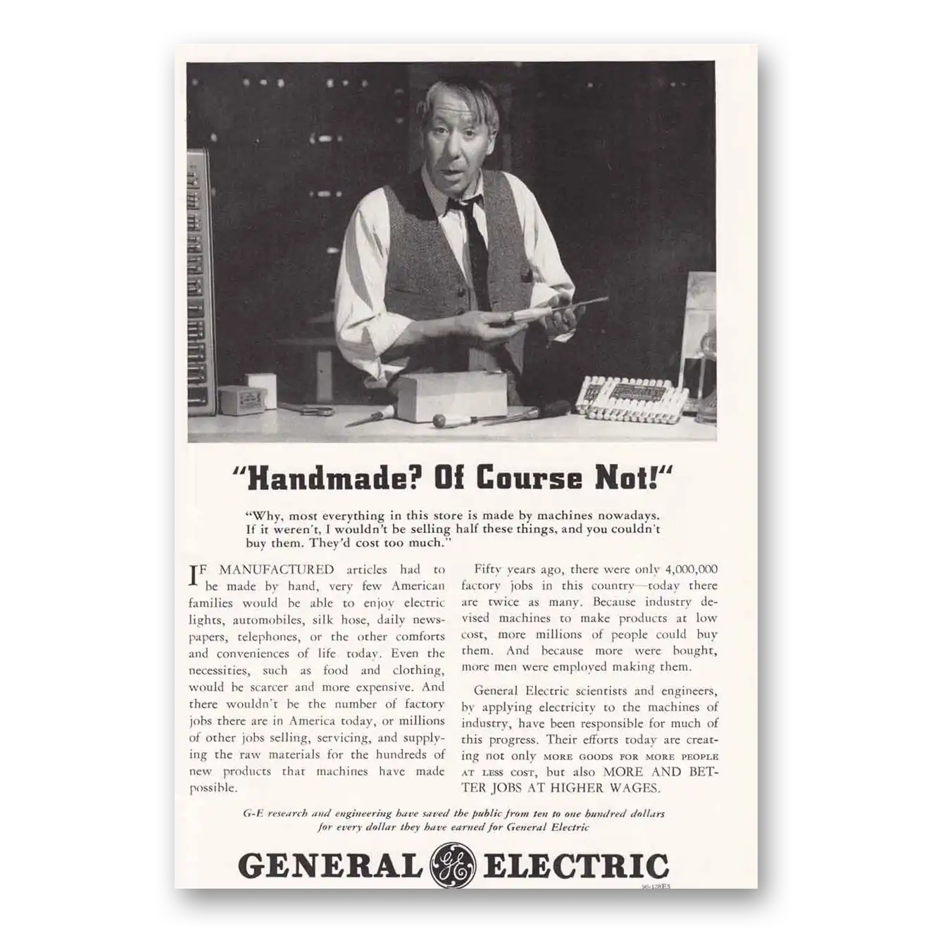 1939 General Electric Handmade of Course Not Vintage Magazine Print Ad