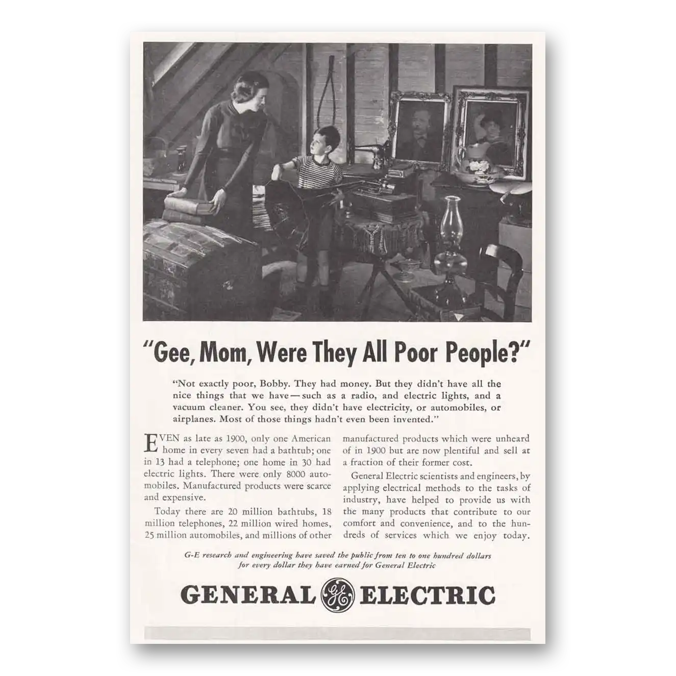 1939 General Electric Gee Mom Were They All Poor People Vintage Magazine Print Ad