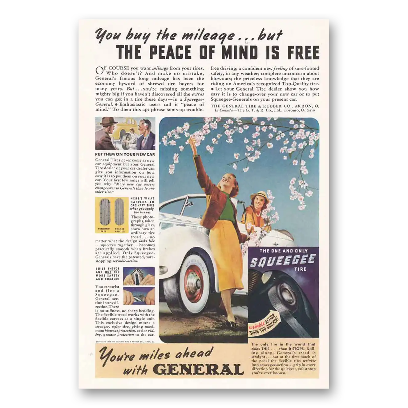 1939 General Tire Peace of Mind is Free Vintage Magazine Print Ad