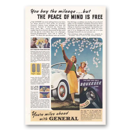 1939 General Tire Peace of Mind is Free Vintage Magazine Print Ad