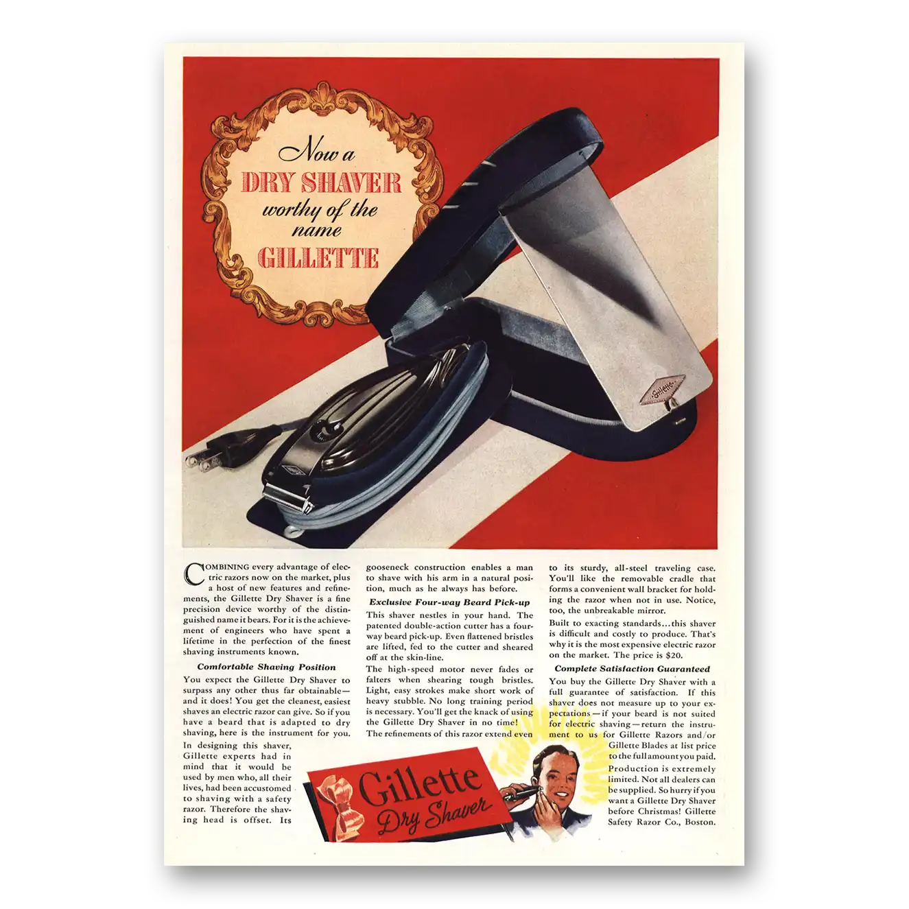 1938 Gillette Worthy of the Name Vintage Magazine Print Ad