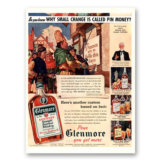 1939 Glenmore Whiskey Small Change Is Called Pin Money Vintage Magazine Print Ad