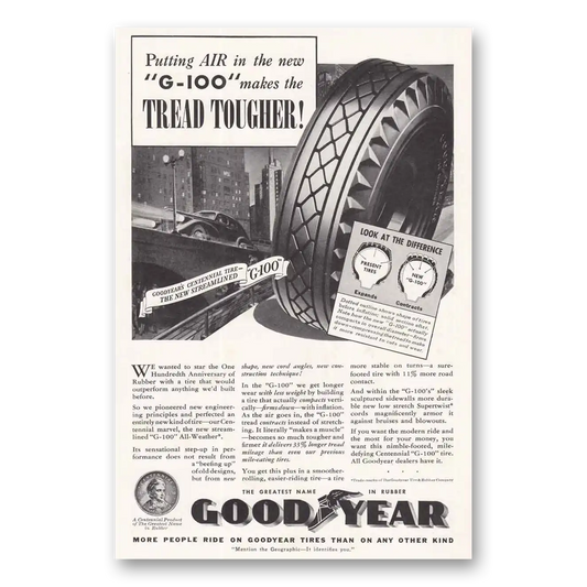 1939 Goodyear Tires G100 Thread Tougher Vintage Magazine Print Ad