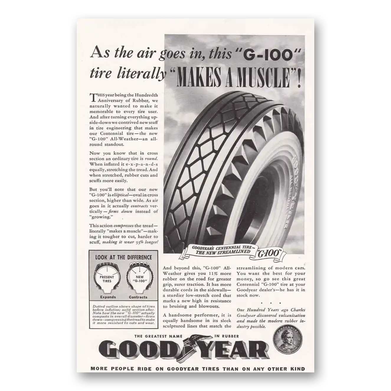 1939 Goodyear Tires G100 Makes a Muscle Vintage Magazine Print Ad