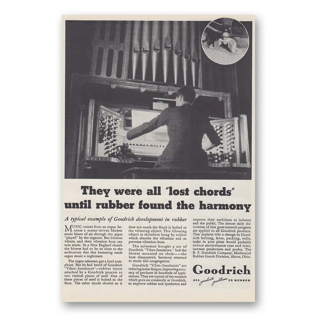 1939 Goodrich Tires All Lost Chords Until Rubber Found the Harmony Vintage Magazine Print Ad