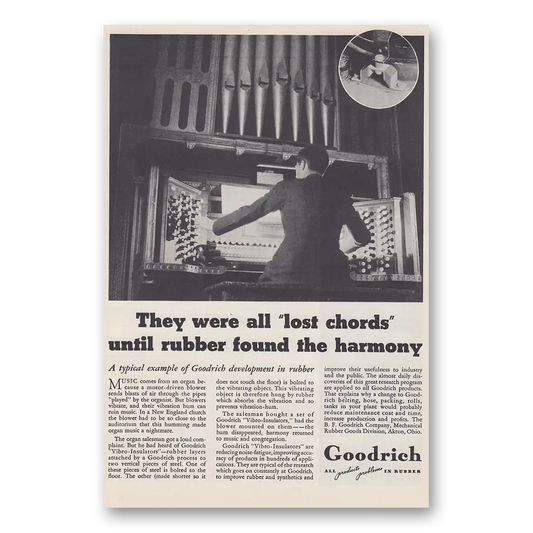 1939 Goodrich Tires All Lost Chords Until Rubber Found the Harmony Vintage Magazine Print Ad