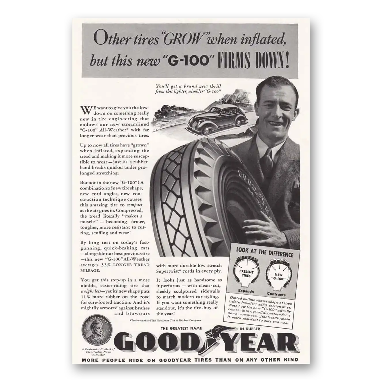 1939 Goodyear Tires G100 Tires Other Tires Grow When Inflated Vintage Magazine Print Ad