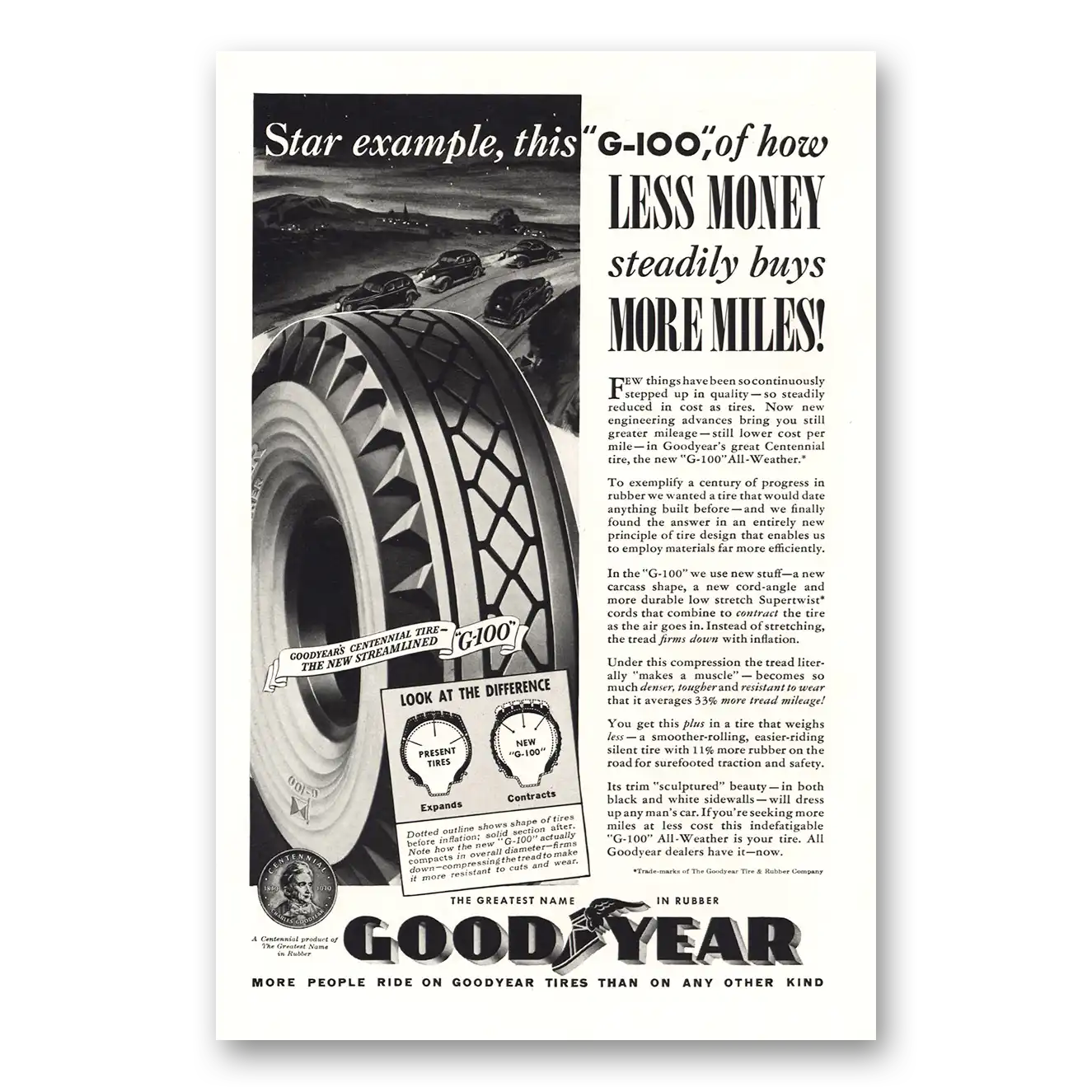 1939 Goodyear Tires Star Example G100 Tires Vintage Magazine Print Ad