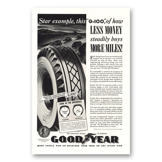 1939 Goodyear Tires Star Example G100 Tires Vintage Magazine Print Ad