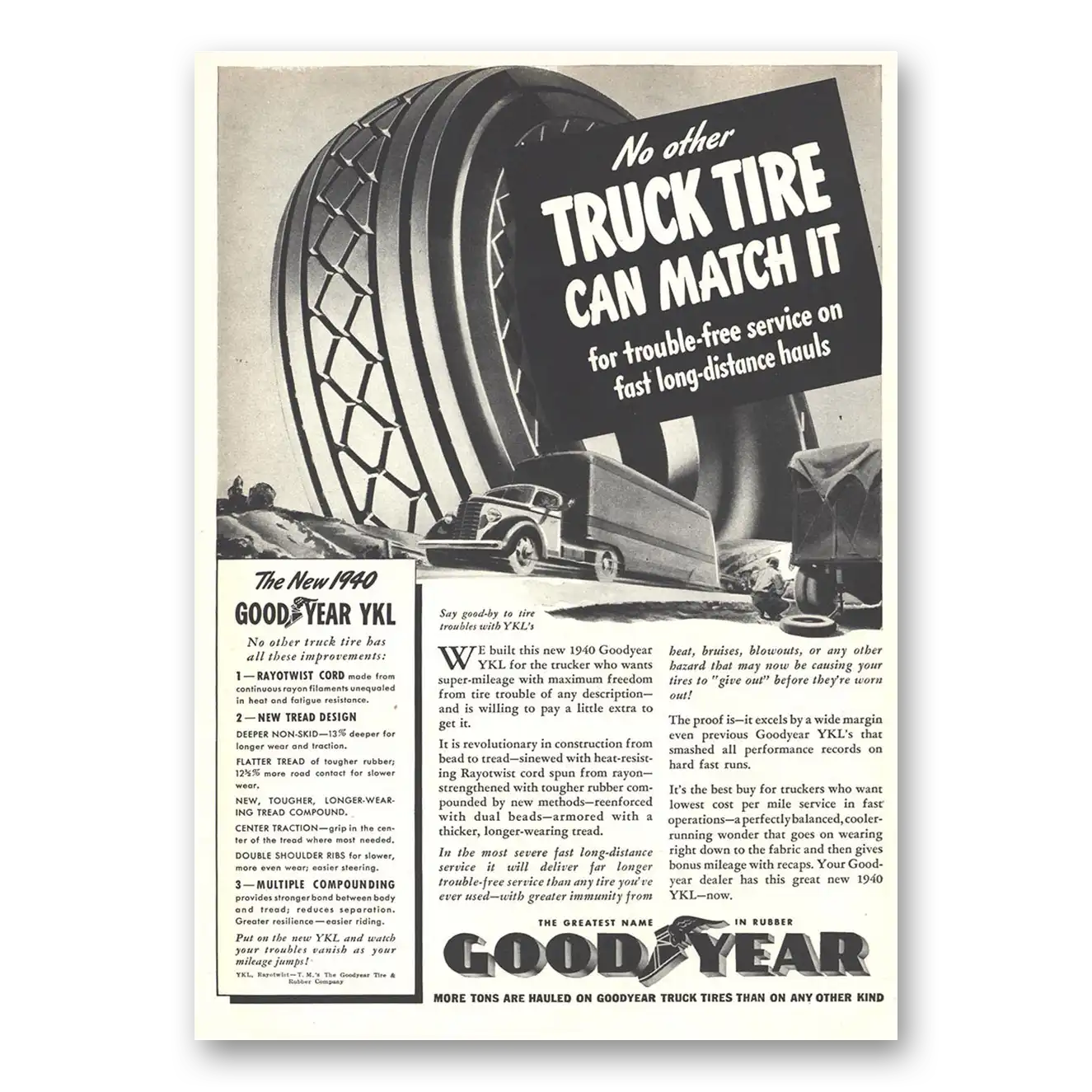 1939 Goodyear Tires No Other Truck Tire Can Match It Vintage Magazine Print Ad