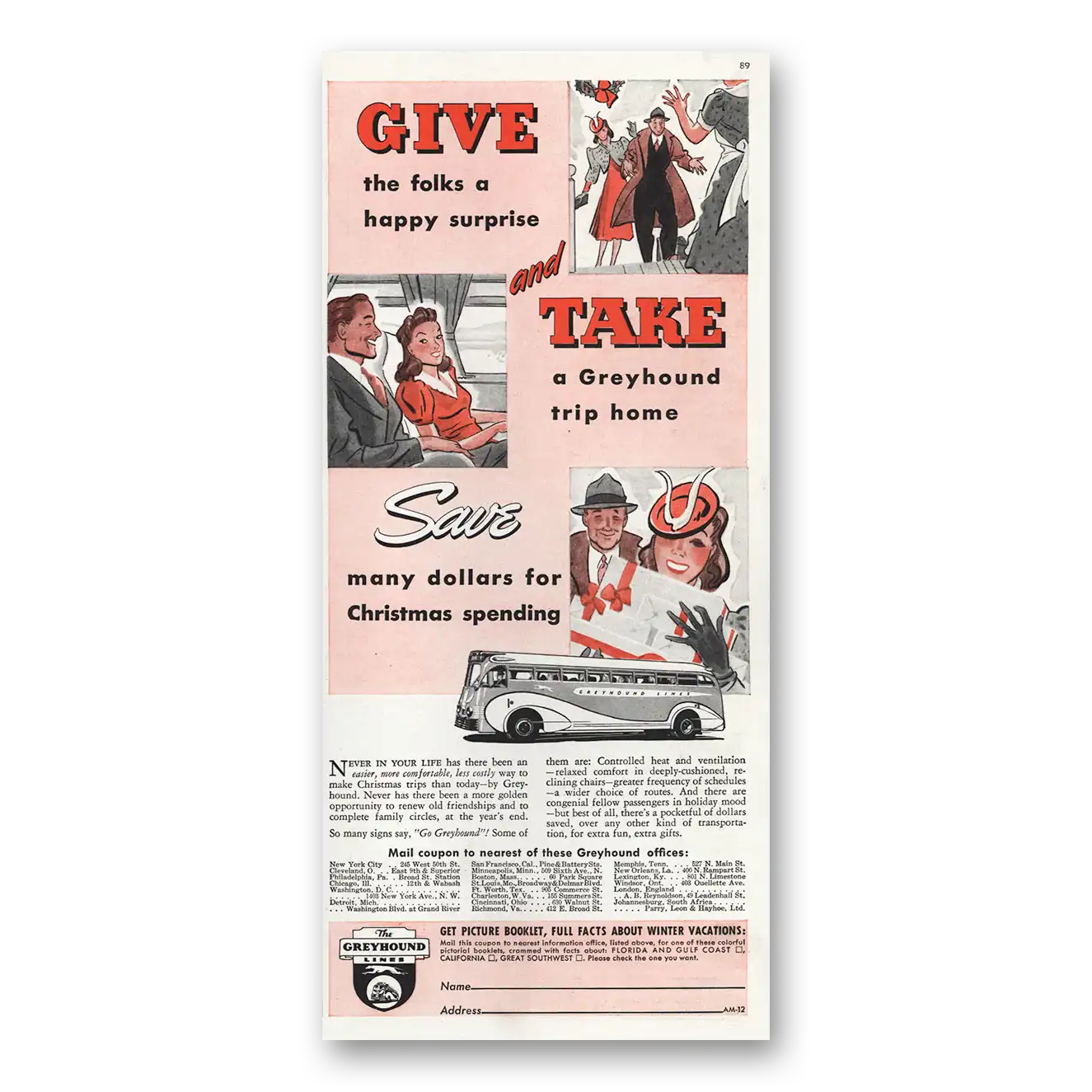 1939 Greyhound Give the Folks Happy Surprise Vintage Magazine Print Ad