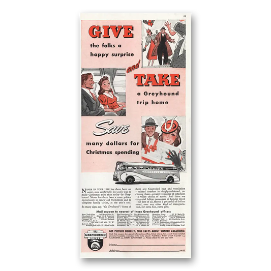 1939 Greyhound Give the Folks Happy Surprise Vintage Magazine Print Ad