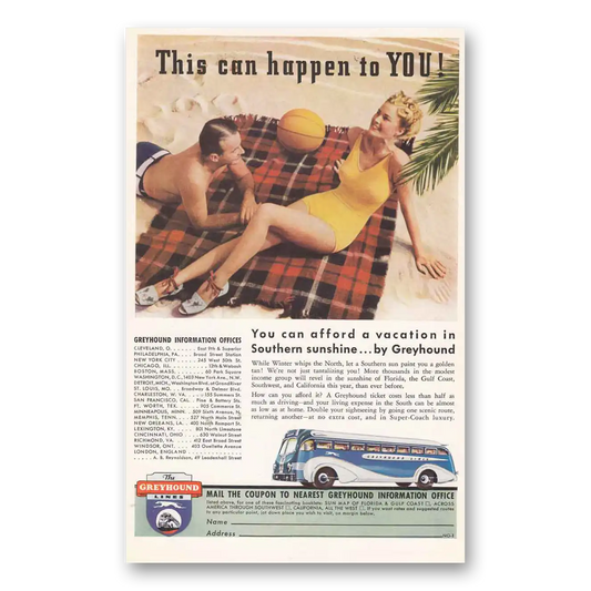 1939 Greyhound This Can Happen to You Beach Vintage Magazine Print Ad