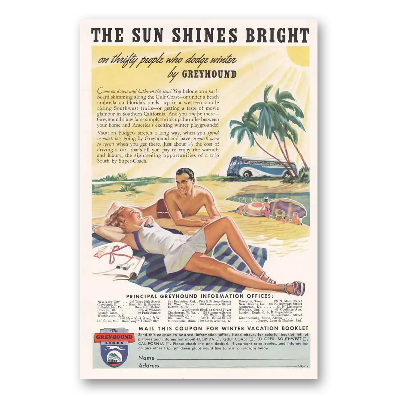 1939 Greyhound Sun Shines Bright Vintage Magazine Print Ad