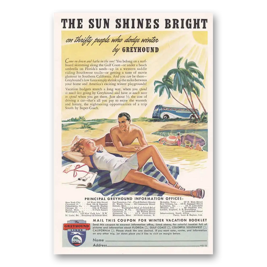 1939 Greyhound Sun Shines Bright Vintage Magazine Print Ad