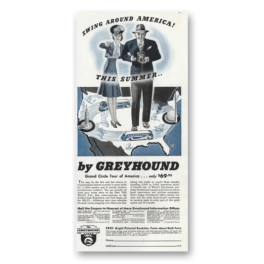 1939 Greyhound Swing Around America Vintage Magazine Print Ad