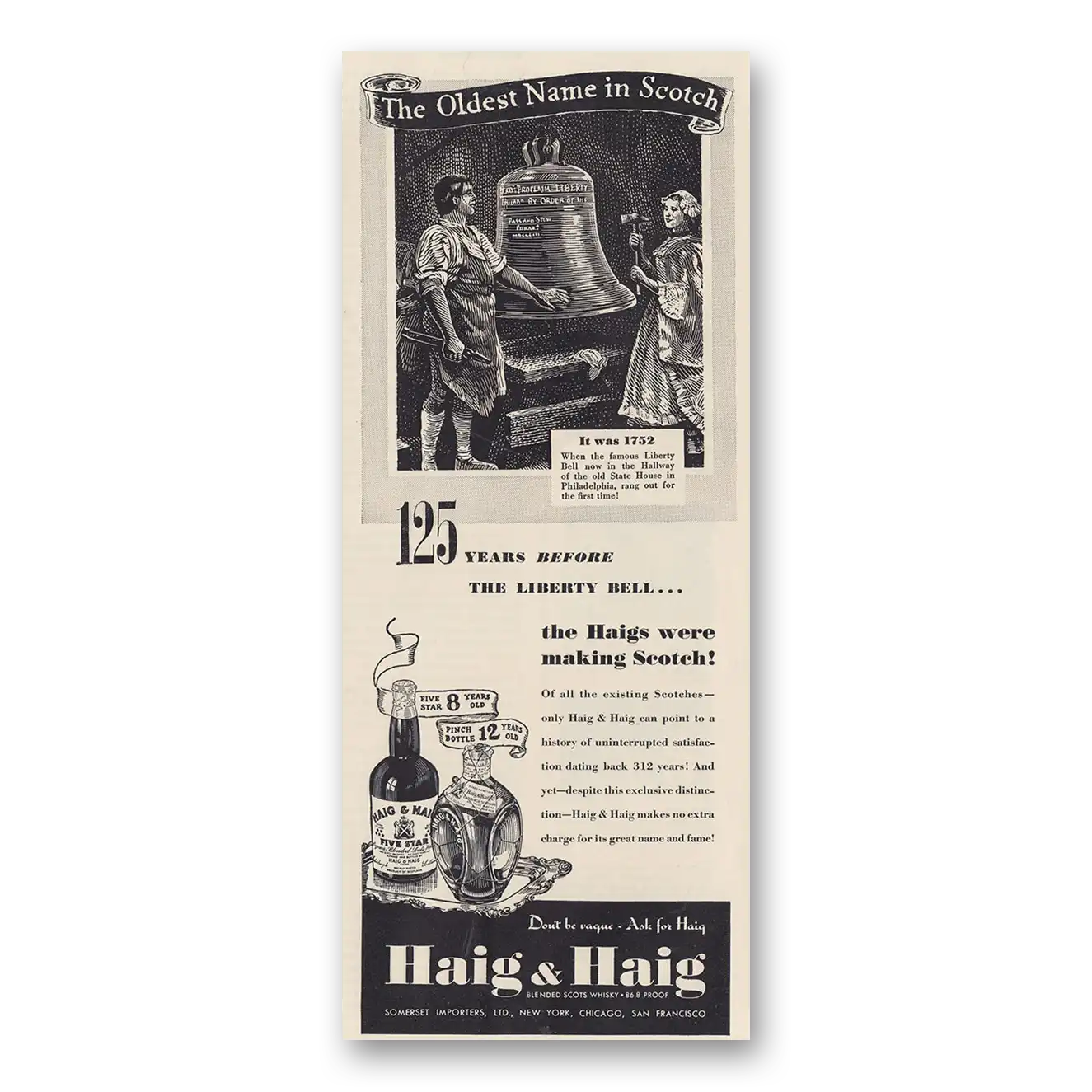 1939 Haig & Haig Before the Liberty Bell Vintage Magazine Print Ad