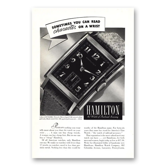 1939 Hamilton Watch You Can Read Character on a Wrist Vintage Magazine Print Ad