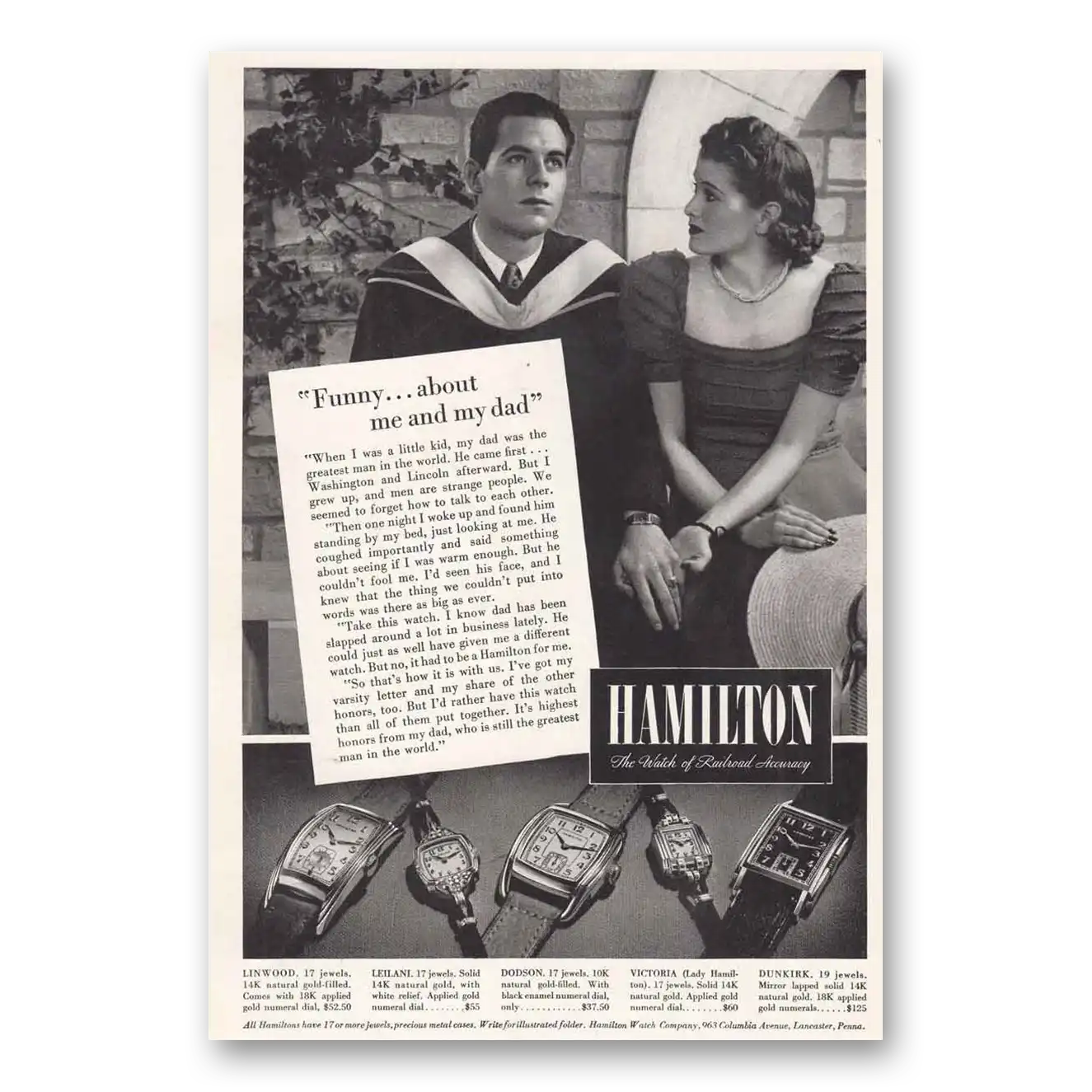 1939 Hamilton Watch Funny About Me and My Dad Vintage Magazine Print Ad