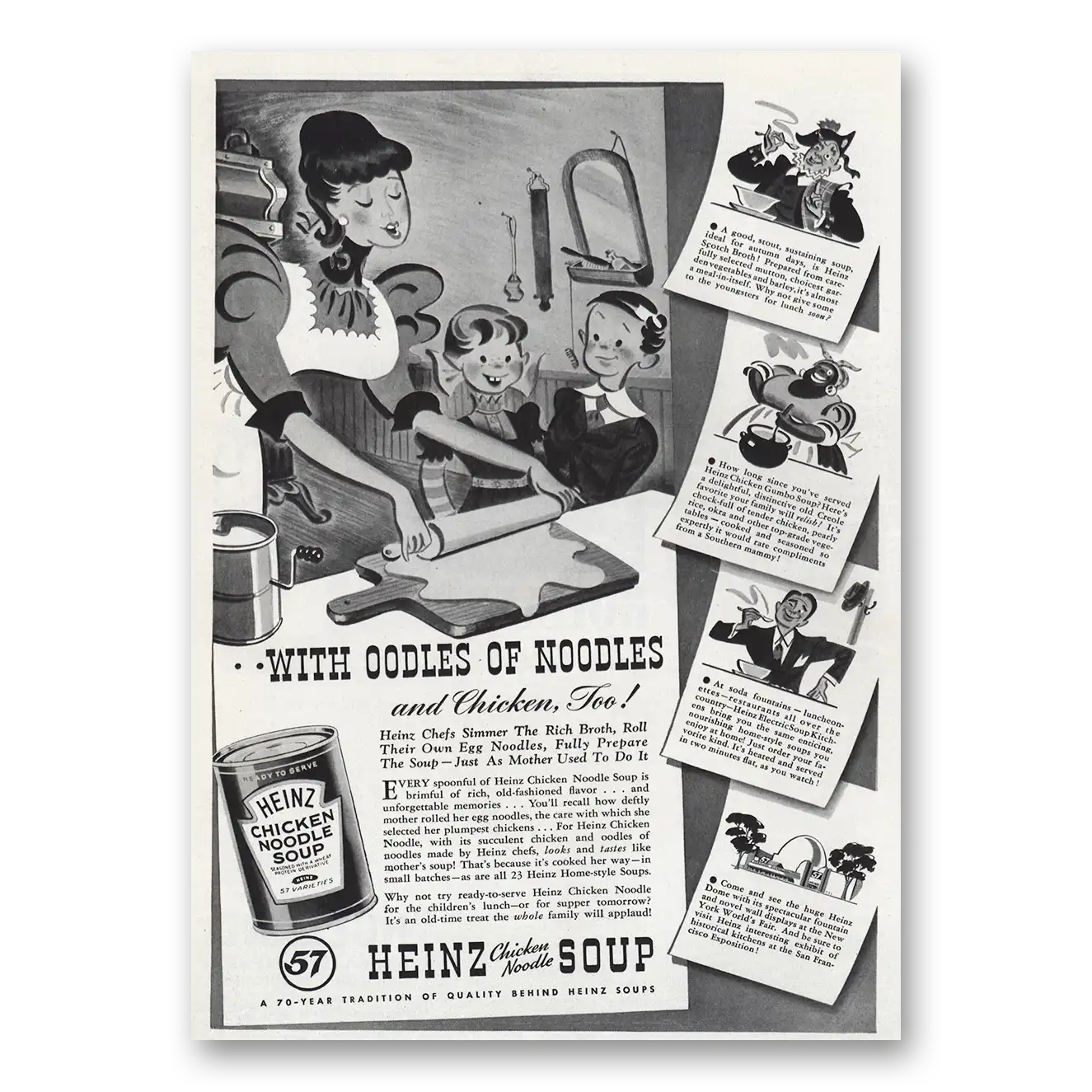 1939 Heinz Soup Oodles of Noodles and Chicken Too Vintage Magazine Print Ad