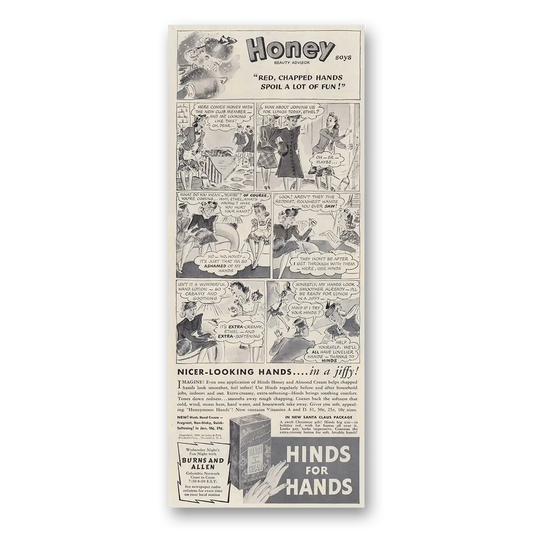 1939 Hinds for Hands Honey Says Red Chapped Hands Vintage Magazine Print Ad