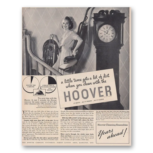 1939 Hoover Vacuum Little Time Gets A Lot of Dirt Vintage Magazine Print Ad