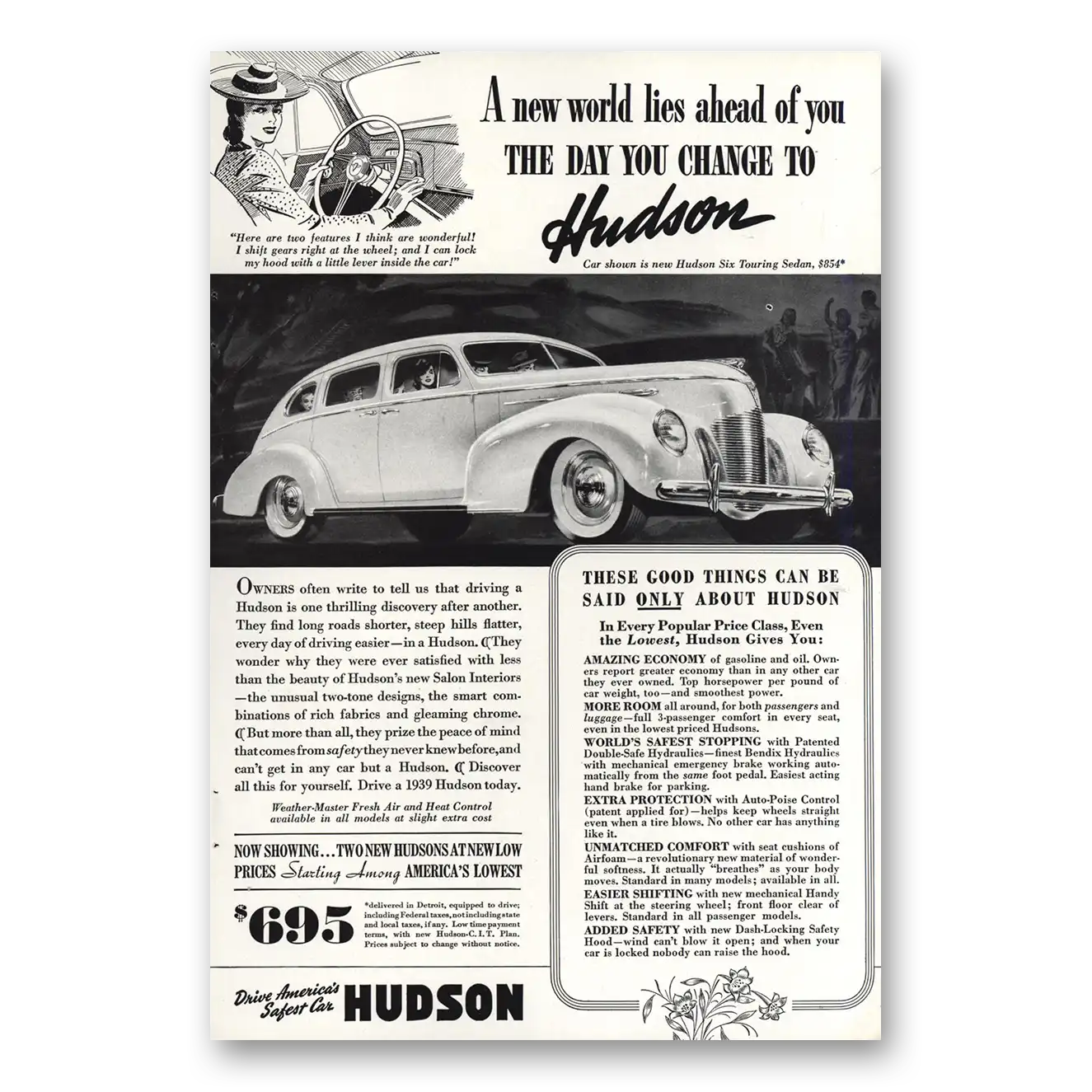 1939 Hudson Motor Car New World Lies Ahead of You Vintage Magazine Print Ad