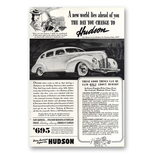 1939 Hudson Motor Car New World Lies Ahead of You Vintage Magazine Print Ad