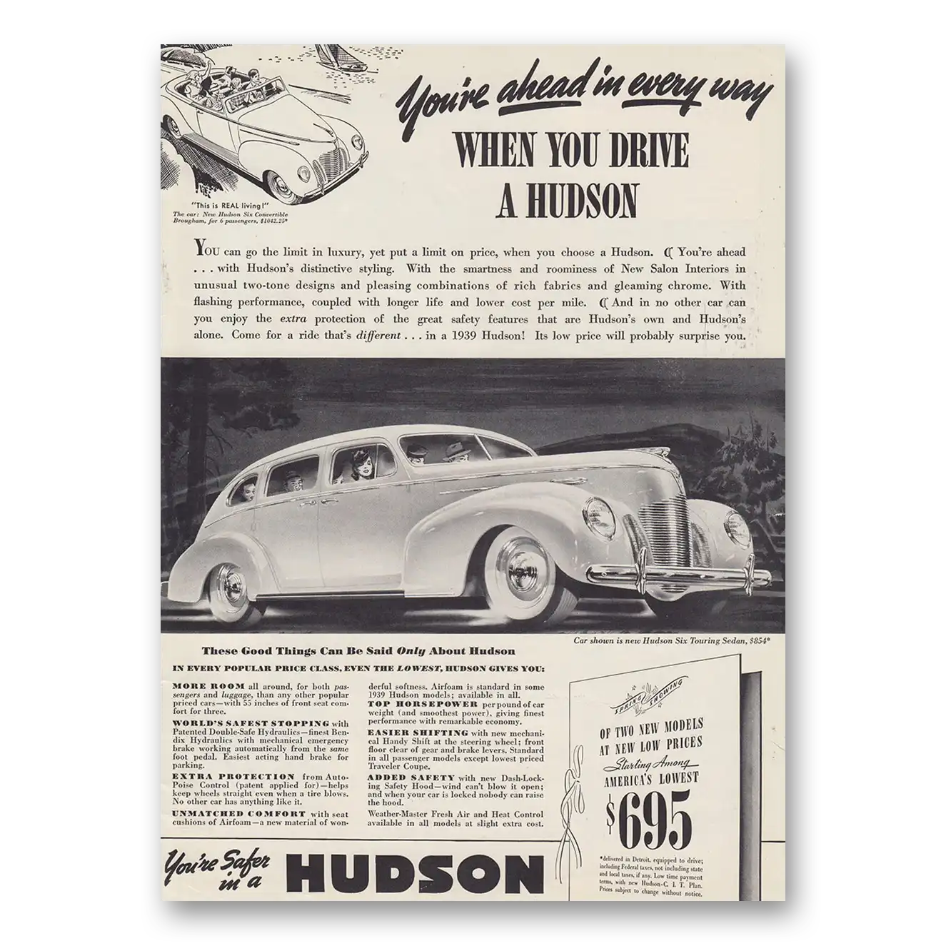 1939 Hudson Motor Car Ahead In Every Way When You Drive Vintage Magazine Print Ad