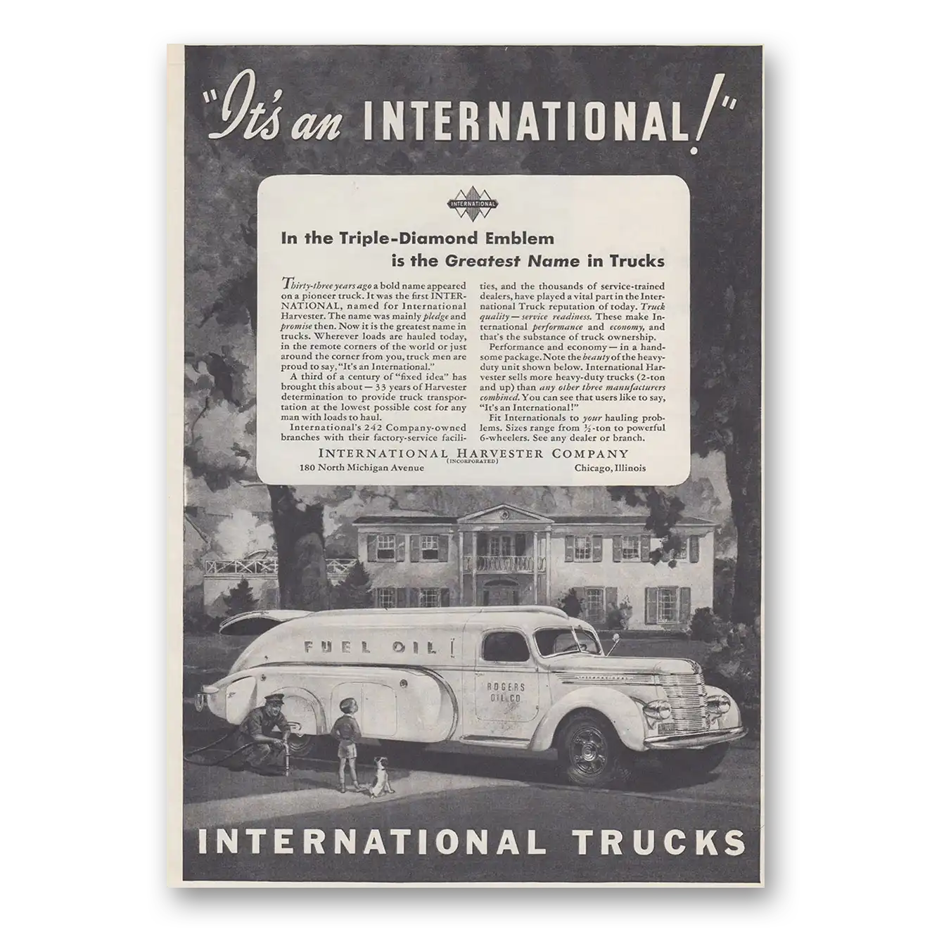 1939 International Trucks Triple Diamond Emblem Vintage Magazine Print Ad