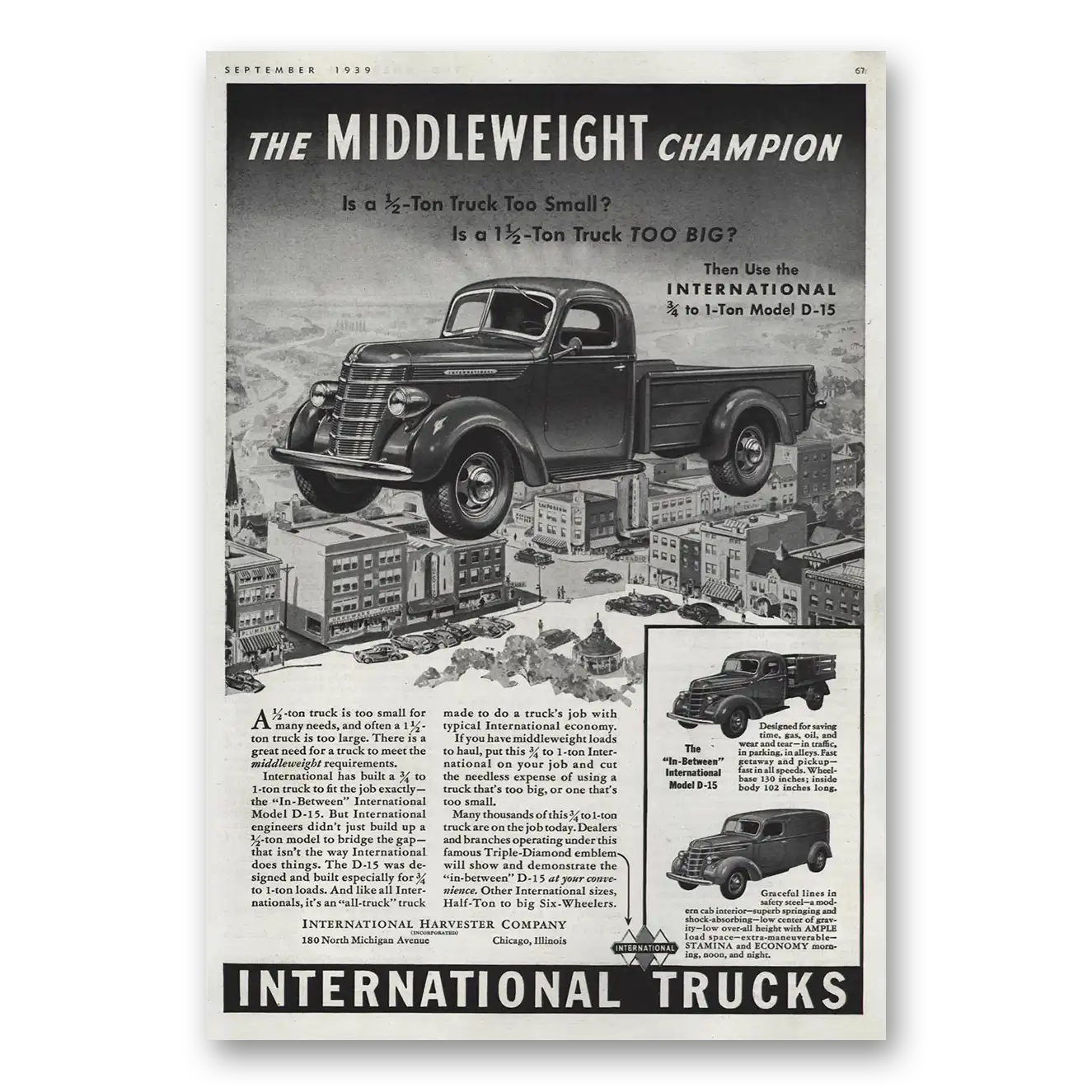 1939 International Trucks Middleweight Champion Vintage Magazine Print Ad