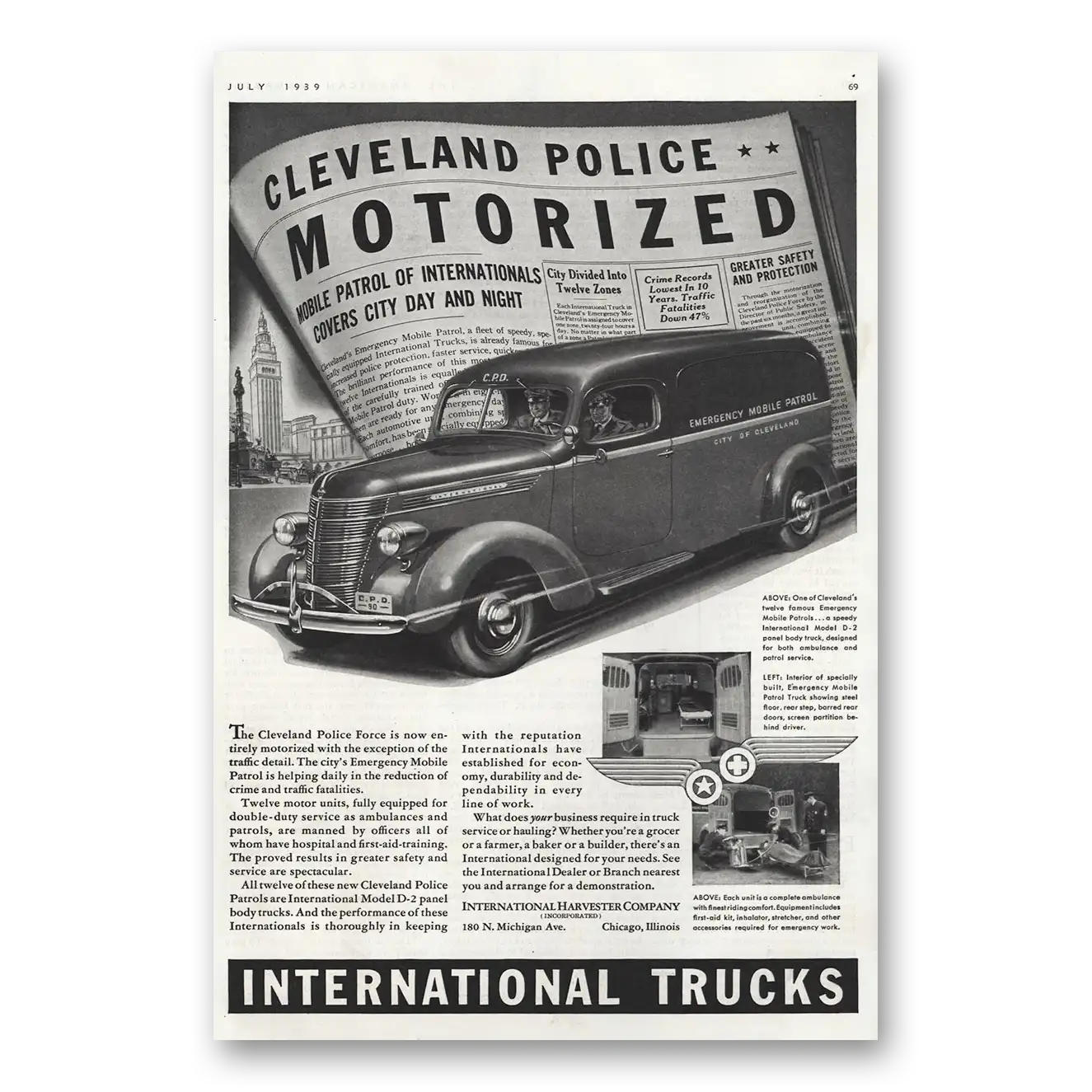 1939 International Trucks Cleveland Police Motorized Vintage Magazine Print Ad