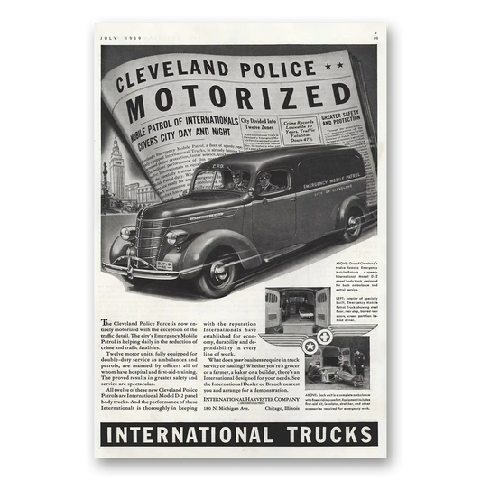 1939 International Trucks Cleveland Police Motorized Vintage Magazine Print Ad