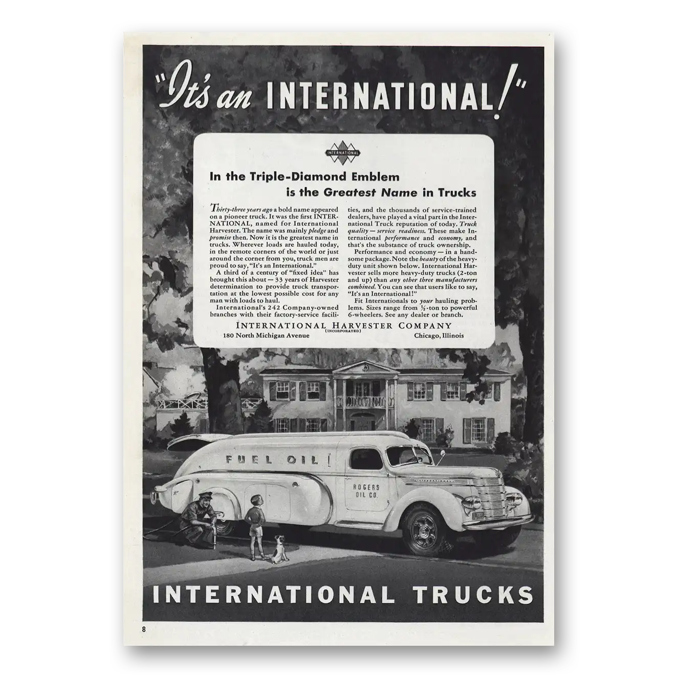 1939 International Trucks Triple Diamond Fuel Oil Vintage Magazine Print Ad