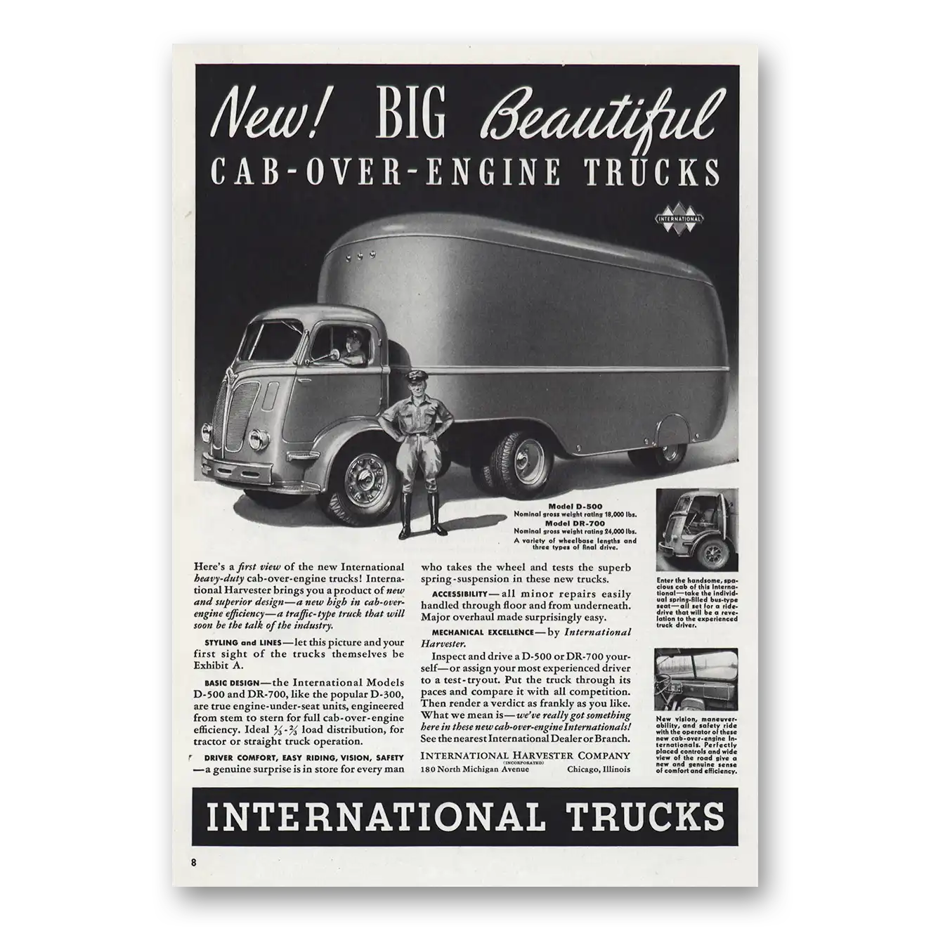 1939 International Trucks Beautiful Cab Over Engine Trucks Vintage Magazine Print Ad