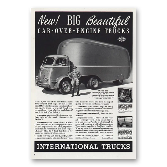 1939 International Trucks Beautiful Cab Over Engine Trucks Vintage Magazine Print Ad