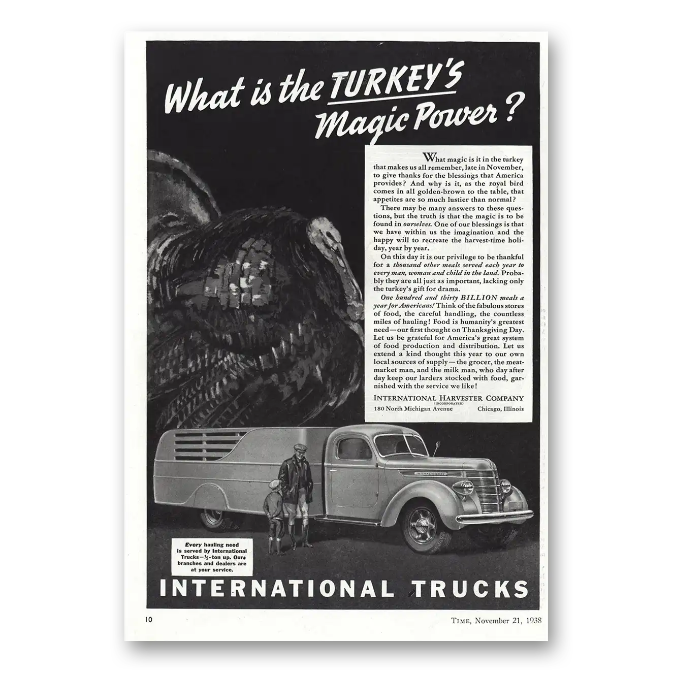 1939 International Trucks Turkeys Magic Power Vintage Magazine Print Ad