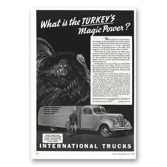 1939 International Trucks Turkeys Magic Power Vintage Magazine Print Ad