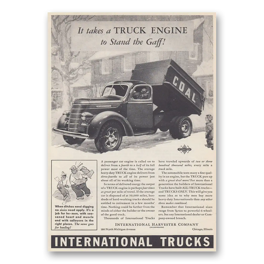 1939 International Trucks Takes a Truck Engine to Stand the Gaff Vintage Magazine Print Ad