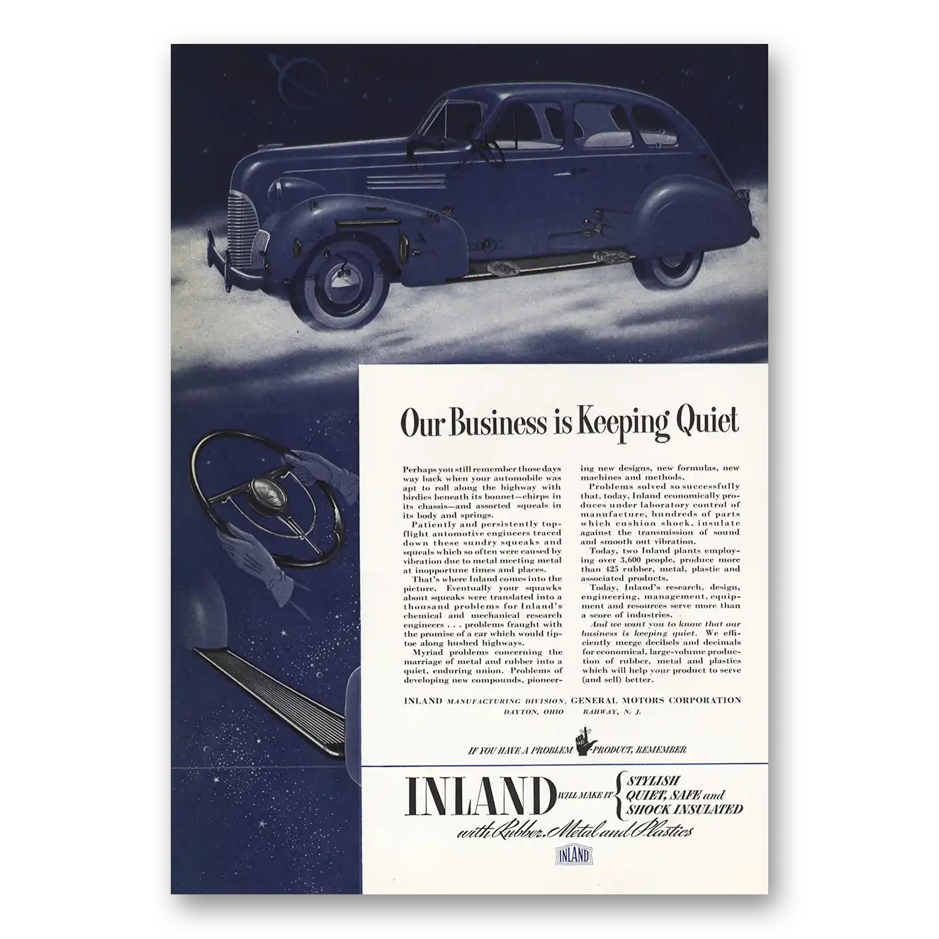 1939 Inland Mfg Our Business Is Keeping Quiet Vintage Magazine Print Ad