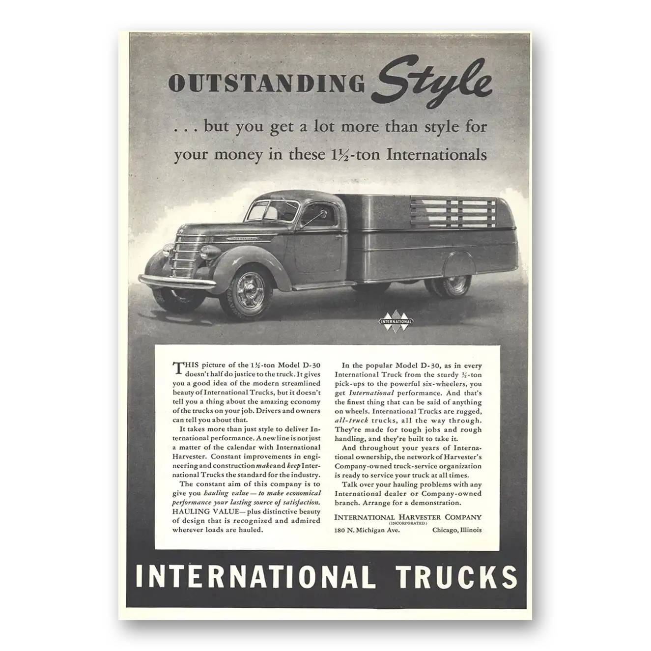 1939 International Trucks Outstanding Style Vintage Magazine Print Ad