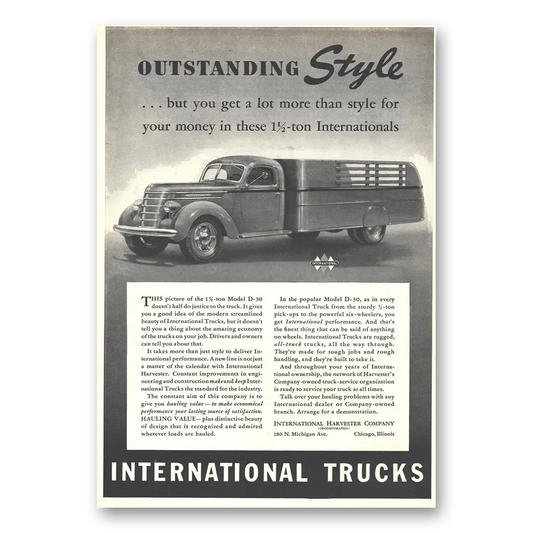 1939 International Trucks Outstanding Style Vintage Magazine Print Ad