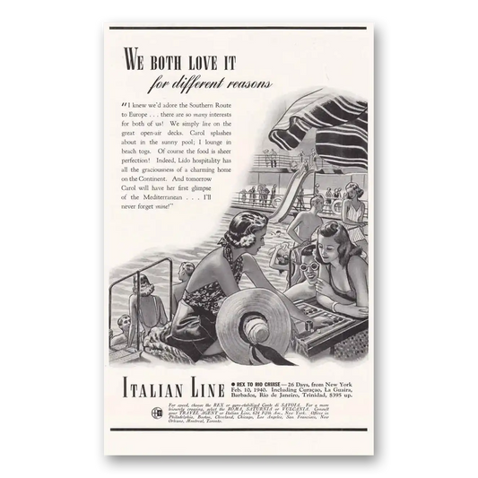 1939 Italian Line We Both Love It for Different Reasons Vintage Magazine Print Ad